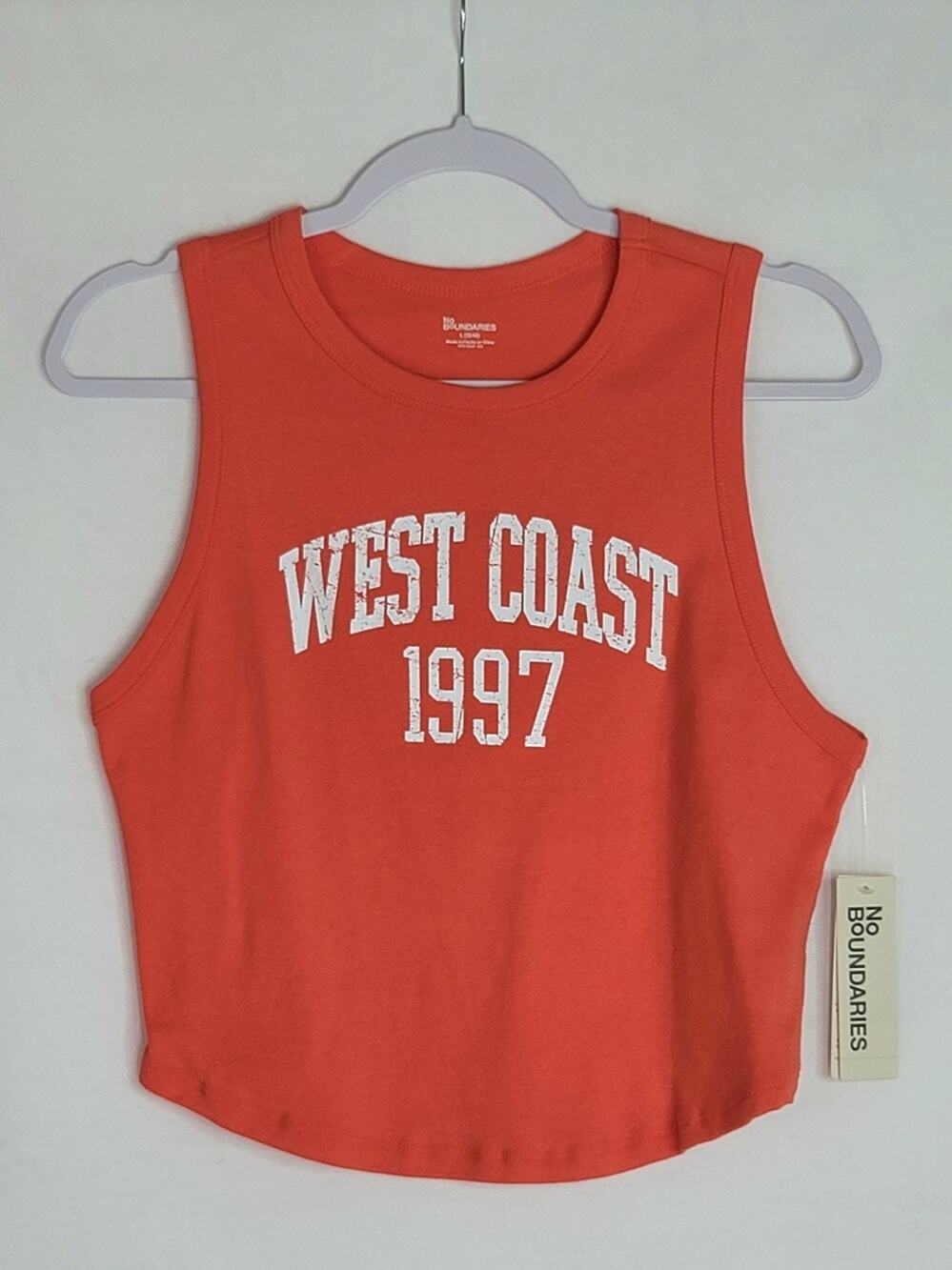 NWT Coral NO BOUNDARIES West Coast 1997 Cropped Muscle Tank Top Women's Size L
